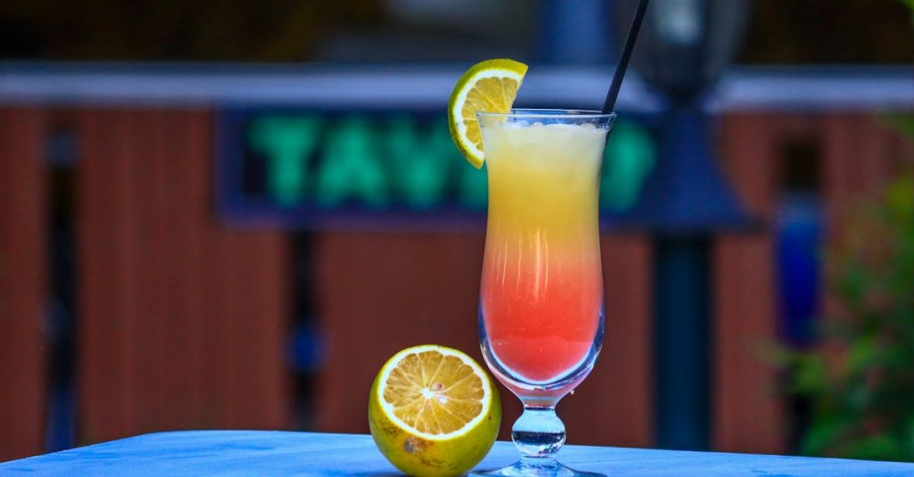 Bright citrus cocktail with lemon slice, perfect for summer vibes.